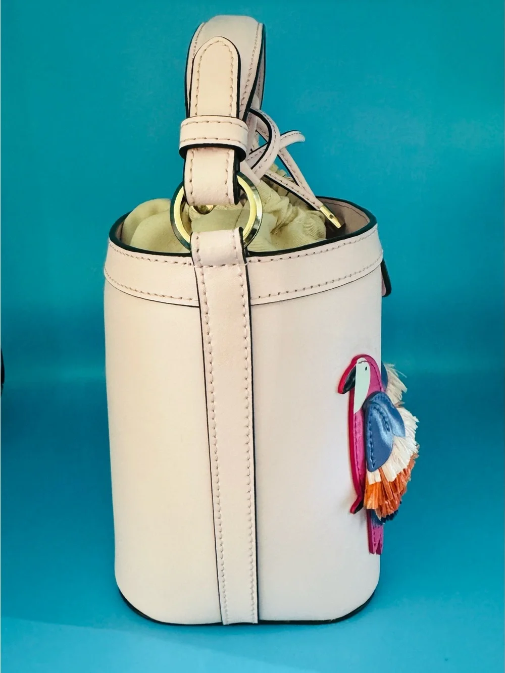 Kate Spade Flock Party Pippa Pink Parrot Bucket Bag Crossbody EUC Rare